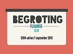 filmscherm op rode achtergrond met woorden Vlaamse begroting 2016